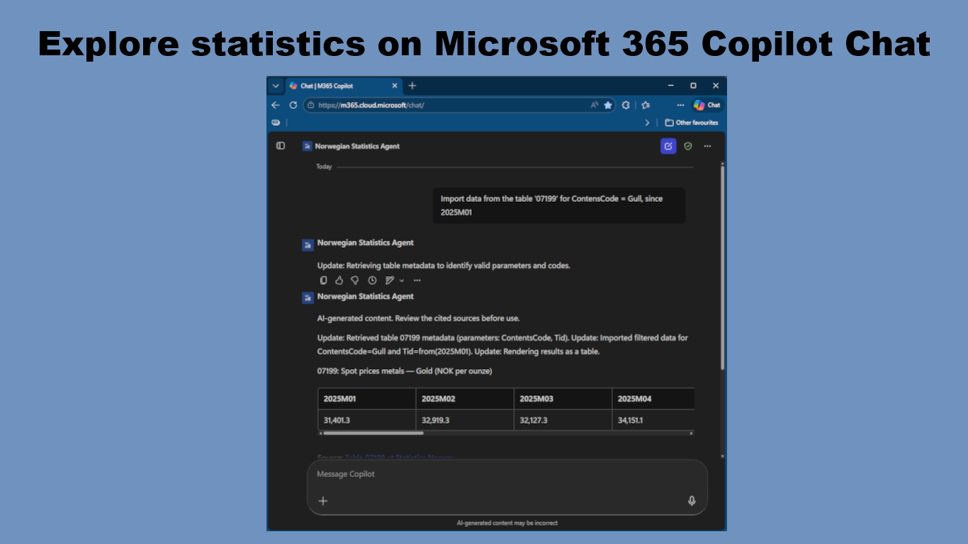 Norwegian Statistics Agent in Microsoft 365 Copilot